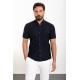 Dark Blue Color Short Sleeve And Dobby Design Casual Cotton Men's Shirt