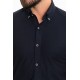 Dark Blue Color Short Sleeve And Dobby Design Casual Cotton Men's Shirt