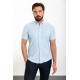 Blue Color Short Sleeve And Dobby Design Casual Cotton Men's Shirt