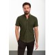 Khaki Color Short Sleeve And Dobby Design Casual Cotton Men's Shirt