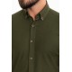 Khaki Color Short Sleeve And Dobby Design Casual Cotton Men's Shirt