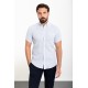 Blue Color Short Sleeve And Flap Pocket Design Linen Men's Shirt
