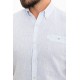 Blue Color Short Sleeve And Flap Pocket Design Linen Men's Shirt