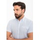 Blue Color Short Sleeve And Flap Pocket Design Linen Men's Shirt