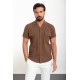 Brown Color Flap Pocket Design Casual Short Sleeved Men's Shirt