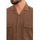 Brown Color Flap Pocket Design Casual Short Sleeved Men's Shirt