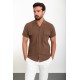Brown Color Flap Pocket Design Casual Short Sleeved Men's Shirt