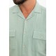 Unripe Almond Color Flap Pocket Design Casual Short Sleeved Men's Shirt