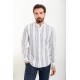 White And Dark Blue Color Striped And Mandarin Collar Design Casual Cotton Men's Shirt