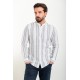 White And Dark Blue Color Striped And Mandarin Collar Design Casual Cotton Men's Shirt