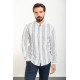 White And Khaki Color Striped And Mandarin Collar Design Casual Cotton Men's Shirt
