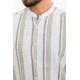 White And Khaki Color Striped And Mandarin Collar Design Casual Cotton Men's Shirt