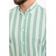 Green And White Color Striped Design Casual Cotton Men's Shirt