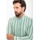 Green And White Color Striped Design Casual Cotton Men's Shirt