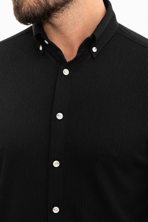 Black Color Lycra And Cotton Fabric Design Casual Men's Shirt