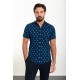 Dark Blue Color Figured Design Casual Short Sleeved Men's Shirt