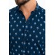 Dark Blue Color Figured Design Casual Short Sleeved Men's Shirt