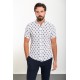 White And Red Color Figured Design Casual Short Sleeved Men's Shirt