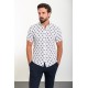 White And Red Color Figured Design Casual Short Sleeved Men's Shirt