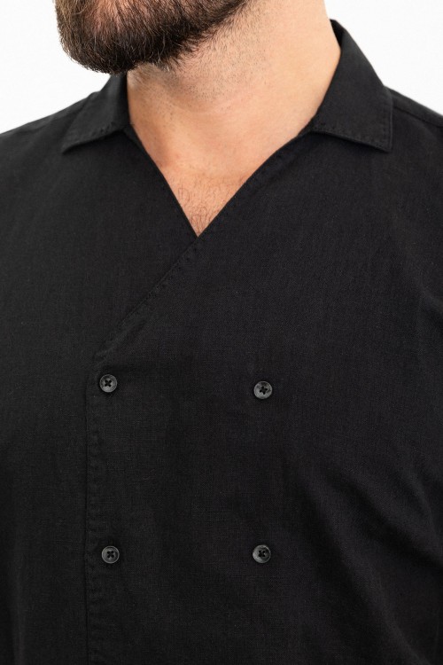 Black Color Double Breasted And Shirt Collar Design Casual Men's Shirt