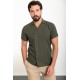 Khaki Color Double Breasted And Shirt Collar Design Casual Men's Shirt