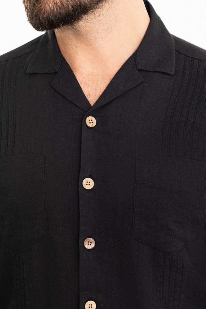 Black Color Figured And Hanging Pocket Design Casual Men's Shirt