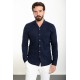Dark Blue Color Figured And Hanging Pocket Design Casual Men's Shirt