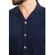 Dark Blue Color Figured And Hanging Pocket Design Casual Men's Shirt