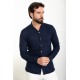 Dark Blue Color Figured And Hanging Pocket Design Casual Men's Shirt