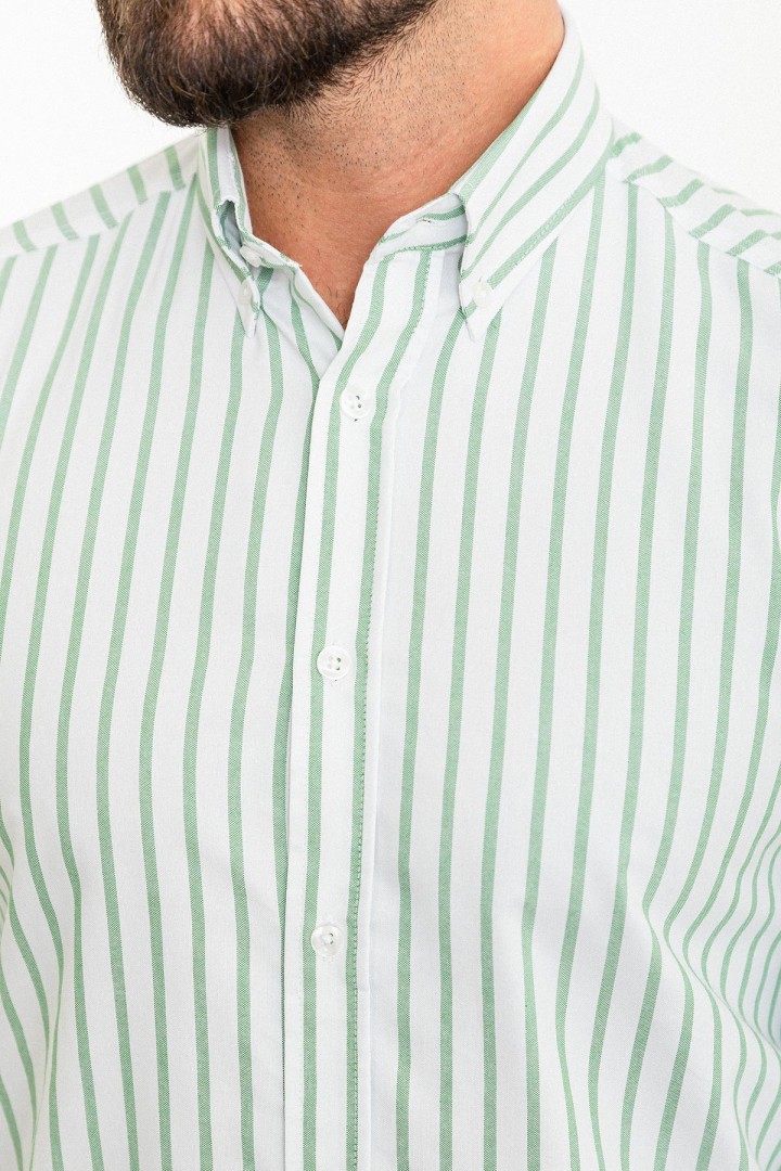 White And Green Color Striped Figured Design Classic Cotton Men's Shirt — free download