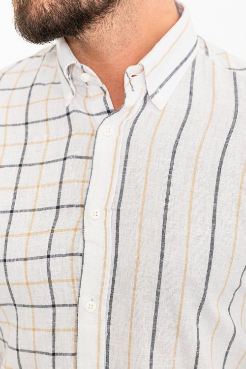 White And Beige Color Figured Design Casual Cotton Men's Shirt