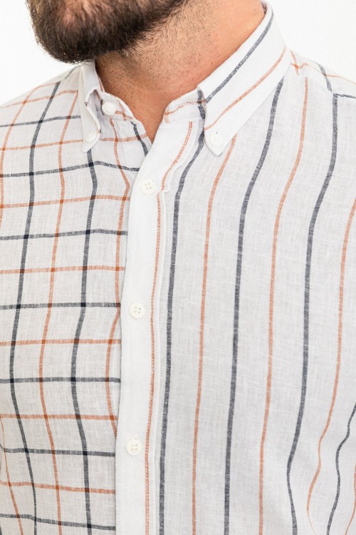 White And Tan Color Figured Design Casual Cotton Men's Shirt