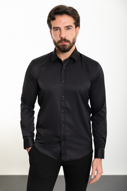 Black Color Classic Cotton Men's Shirt