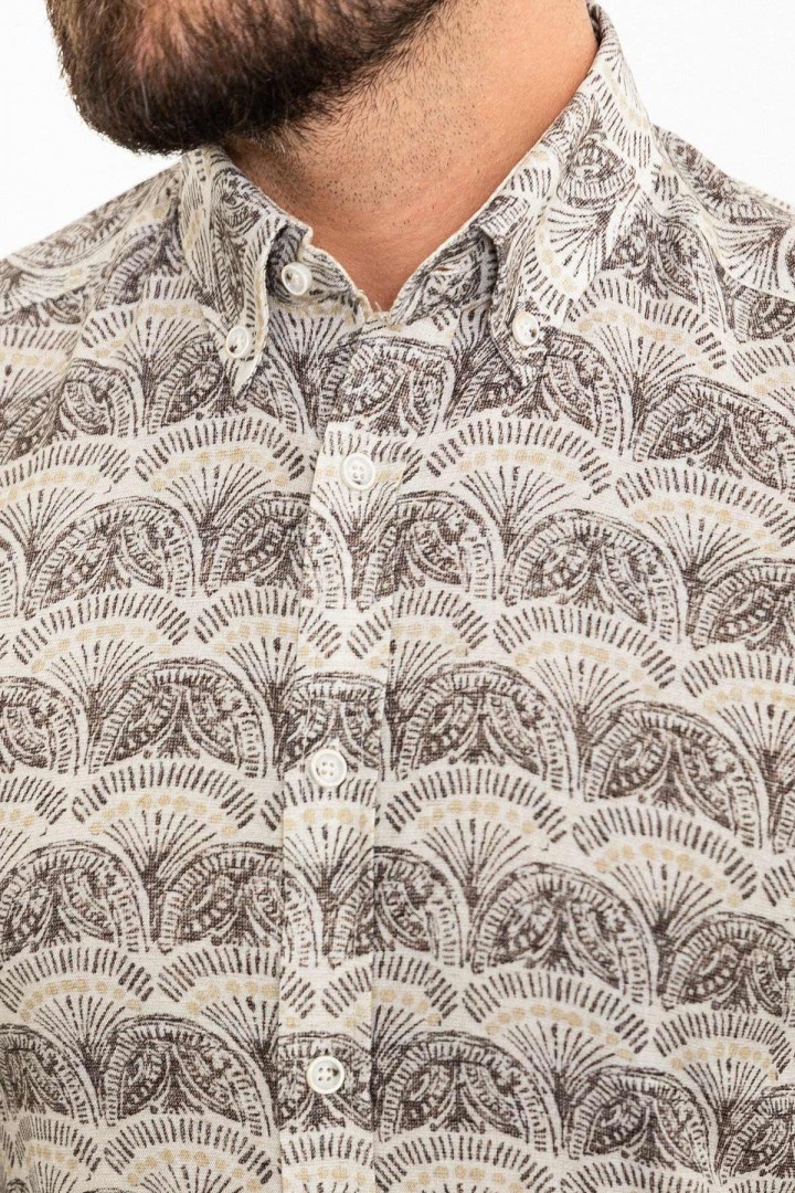 Brown Color Figured Design Casual Cotton Men's Shirt