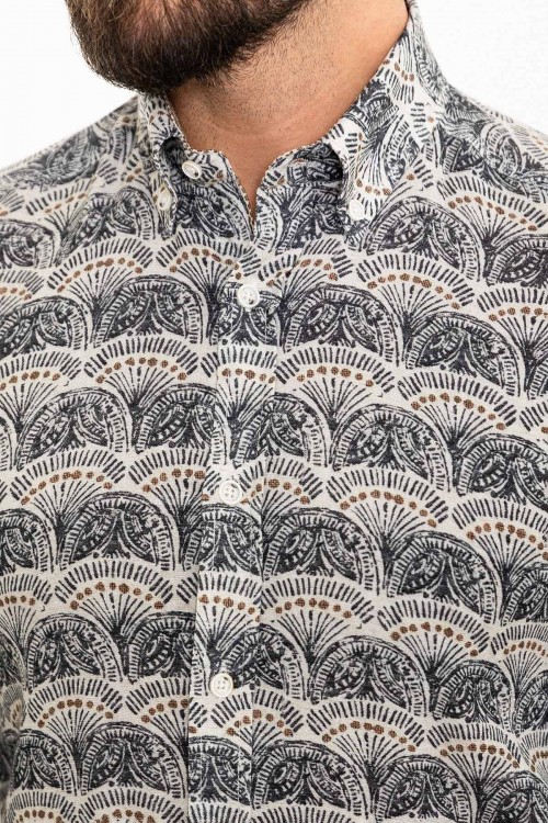 Dark Blue Color Figured Design Casual Cotton Men's Shirt