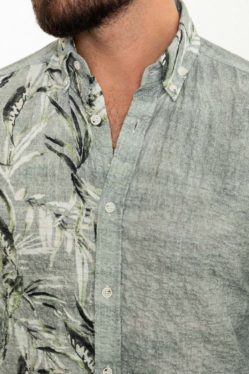Khaki Color Figured Design Casual Cotton Men's Shirt