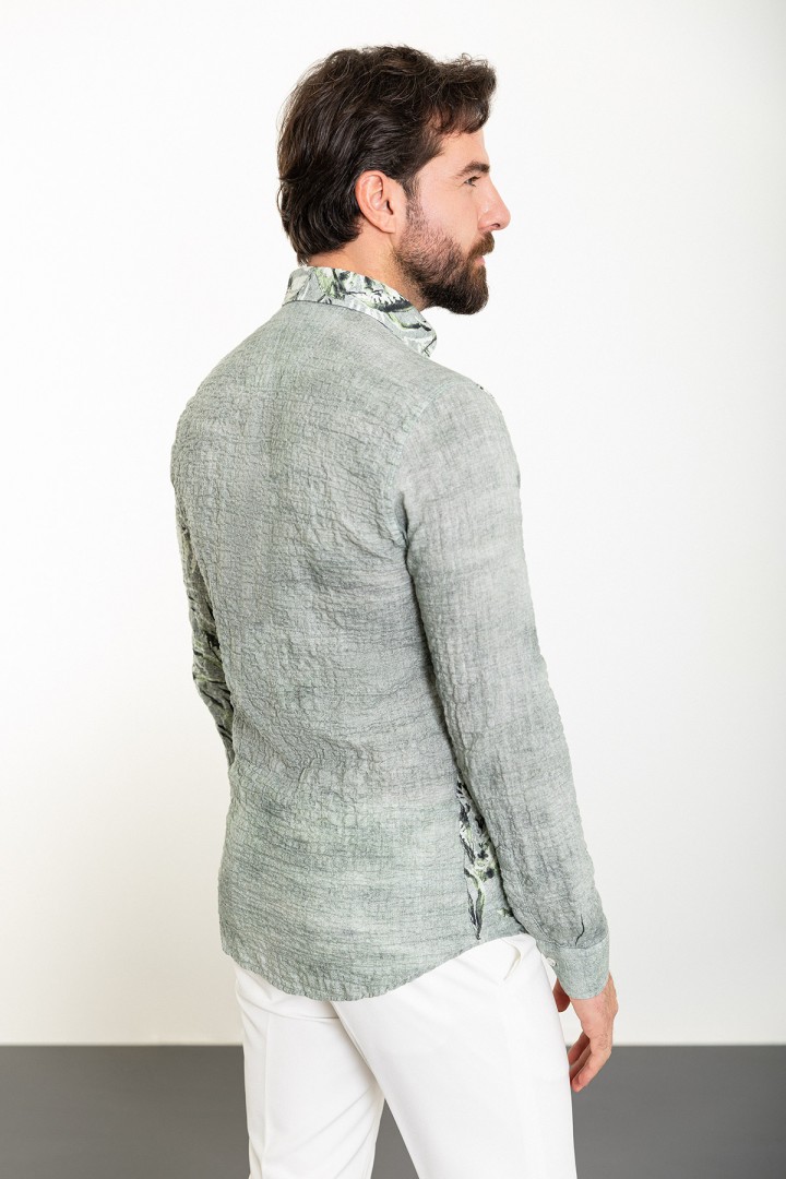 Khaki Color Figured Design Casual Cotton Men's Shirt
