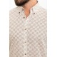 Beige Color Figured Design Casual Men's Linen Shirt