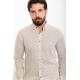 Beige Color Figured Design Casual Men's Linen Shirt