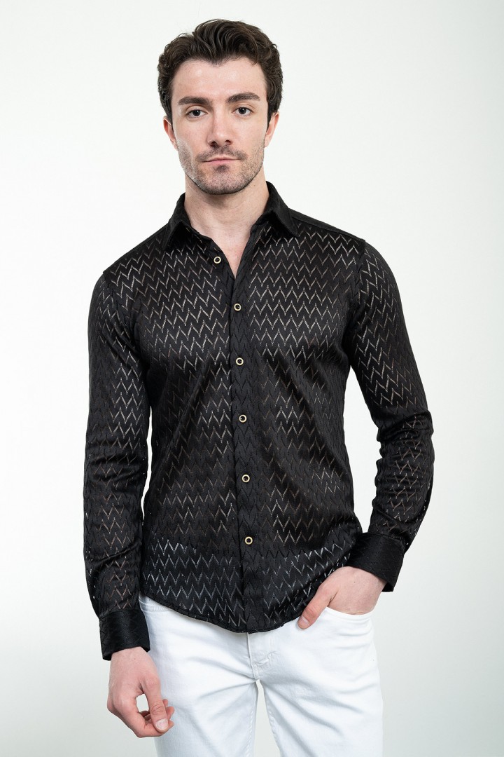 Black Color Casual Transparant Men's Shirt