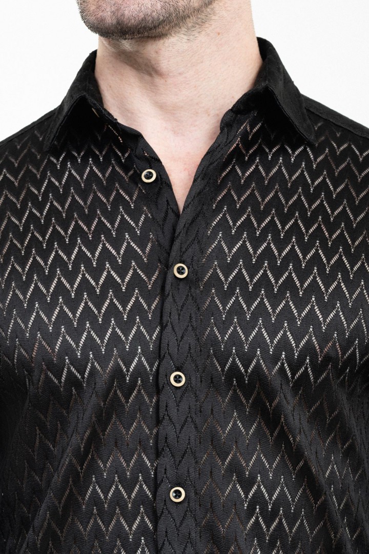 Black Color Casual Transparant Men's Shirt