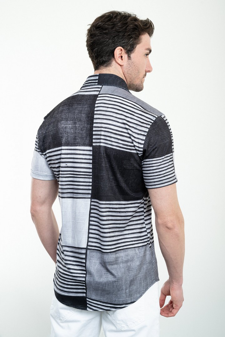 Black Color Piece Pattern Design Casual Men's Shirt