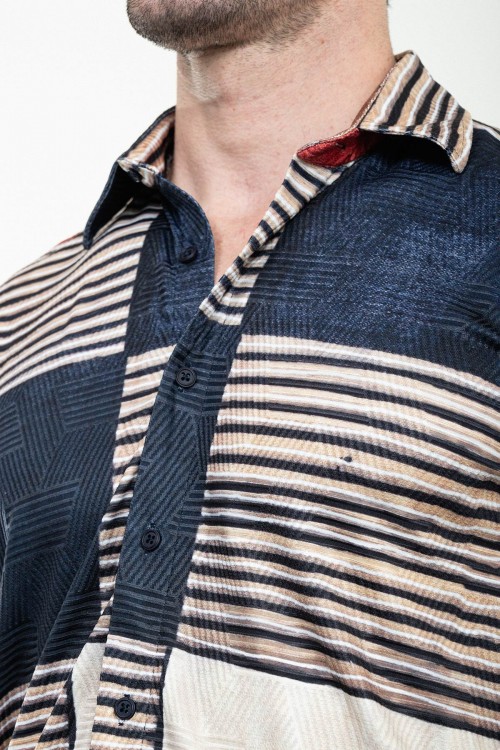 Beige Color Piece Pattern Design Casual Men's Shirt