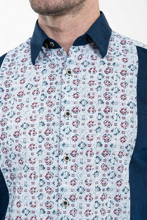Dark Blue Figured Design Casual Men's Shirt