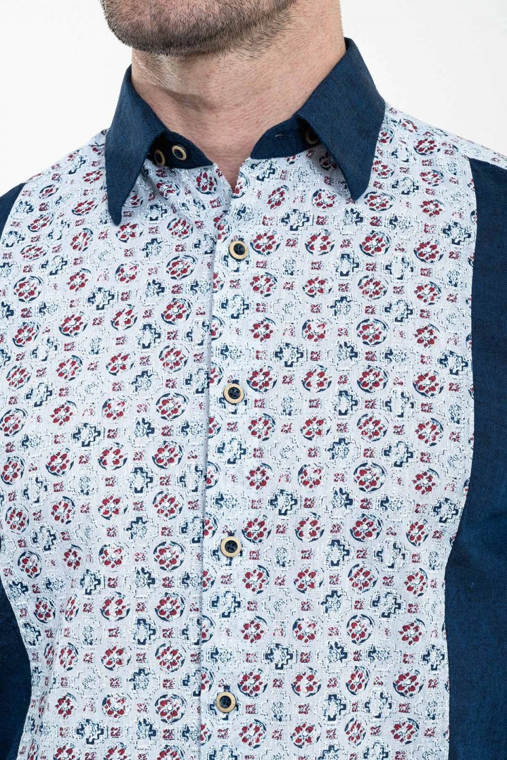 Dark Blue Figured Design Casual Men's Shirt