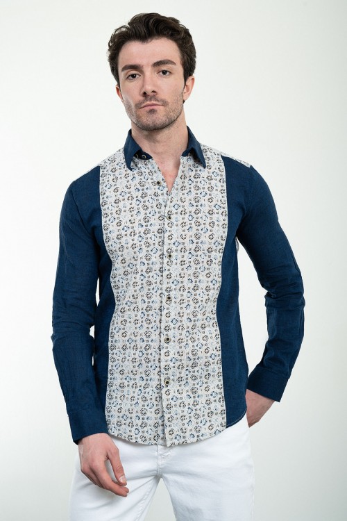 Beige Color Figured Design Casual Men's Shirt