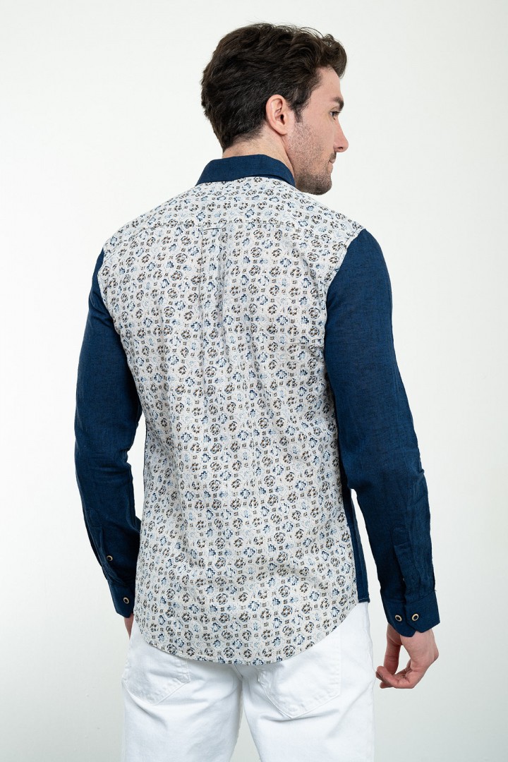 Beige Color Figured Design Casual Men's Shirt