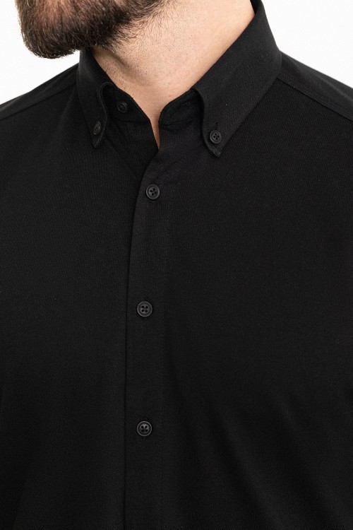 Black Color Short Sleeved Design Casual Cotton Men's Shirt