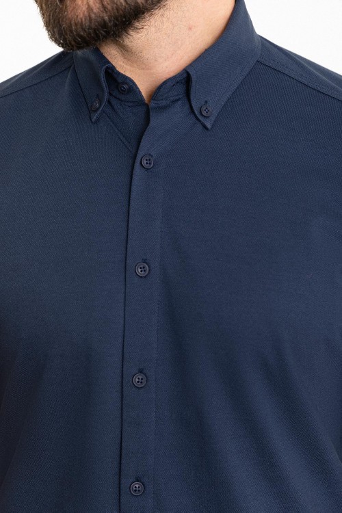 Dark Blue Color Short Sleeved Design Casual Cotton Men's Shirt