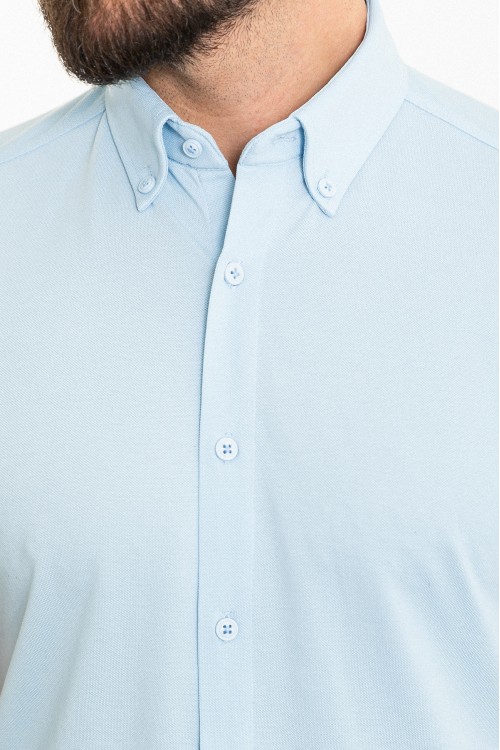 Blue Color Short Sleeved Design Casual Cotton Men's Shirt